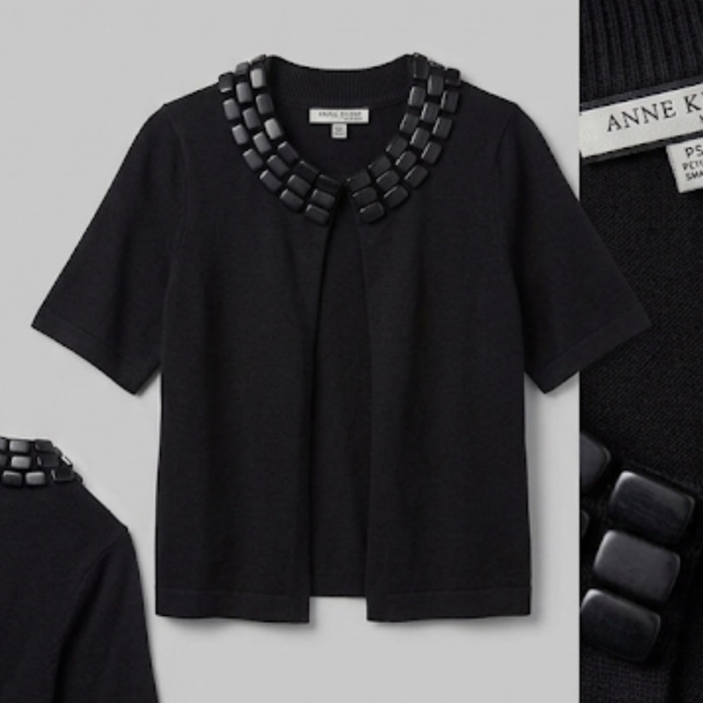 NWOT Anne Klein Short Sleeved Sweater Jacket Cardigan Black Size PS designer